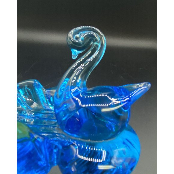 Titan Art Glass Blue Graceful Swan Trinket Dish Signed Titan 1997 Vintage - Picture 5 of 12